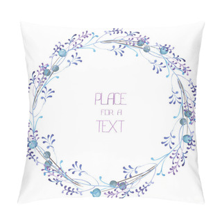 Personality  A Circle Frame, Wreath, Frame Border With The Watercolor Blue Berries And Violet Branches, Wedding Invitation Pillow Covers
