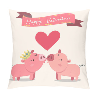 Personality  Cute Couple Pink Pigs Kissing, Valentine Card Pillow Covers