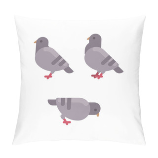 Personality  Set Of Grey Pigeon Flat Icons. Rock Dove Minimal Flat Illustration Pillow Covers