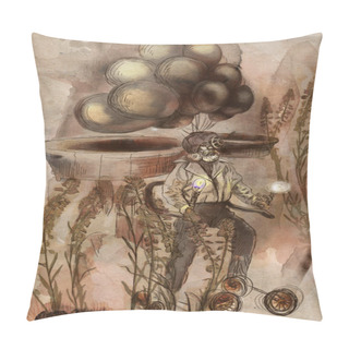 Personality  Aviator With An Strange Flying Machine. Sci-fi, Steam Punk, Retro Processing - Slightly Inspirated By Sketches Of Leonardo Da Vinci Pillow Covers