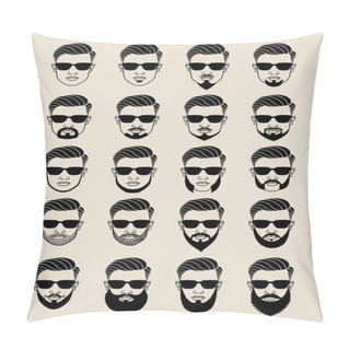 Personality  Faces With Beard, User, Avatar, Vector Icon Set Pillow Covers