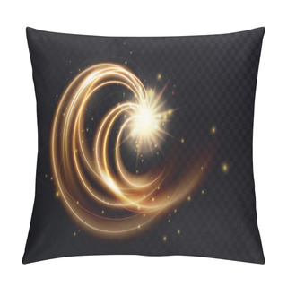 Personality  Golden Luminous Swirl Shape, Abstract Light Effect Vector Illustration. Luxury Sparkling Neon Trail Of Flying Stars, Shiny Magic Swirling Gold Spirals, Sparkle Motion On Transparent Black Background Pillow Covers