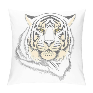Personality  Freehand Drawing Of A Tiger On A White Background. Greeting Card For New Year Of The Tiger 2022, Illustration For Printing On T-shirts, Textiles And Souvenirs. Pillow Covers