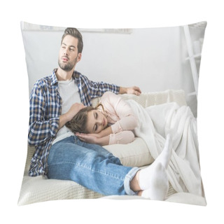 Personality  Young Man With Napping Girlfriend Pillow Covers