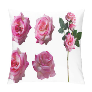 Personality  Four Pink Rose Flowers And Pink Rose Flowers Bouquet On White Background, Nature, Love, Valentine, Buddha Pillow Covers