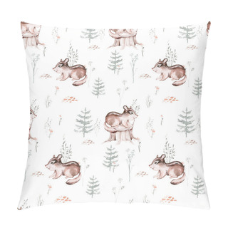 Personality  Watercolor Woodland Animals Seamless Pattern. Fabric Wallpaper Background With Owl, Hedgehog, Fox And Butterfly, Bunny Rabbit Set Of Forest Squirrel And Chipmunk, Bear And Bird Baby Animal, Scandinavian Nursery Pillow Covers