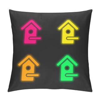 Personality  Bird House Four Color Glowing Neon Vector Icon Pillow Covers
