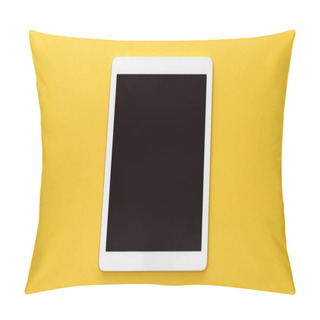 Personality  Top View Of Digital Tablet With Blank Screen On Yellow Background Pillow Covers
