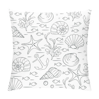 Personality  Seamless Vector Pattern With Underwater Seashells On White Background. Simple Hand Drawn Tropical Sea Wallpaper Design. Decorative Beach Fashion Textile. Pillow Covers