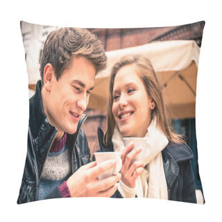 Personality  Young Couple Lovely Enjoying A Cup Of Coffee Pillow Covers