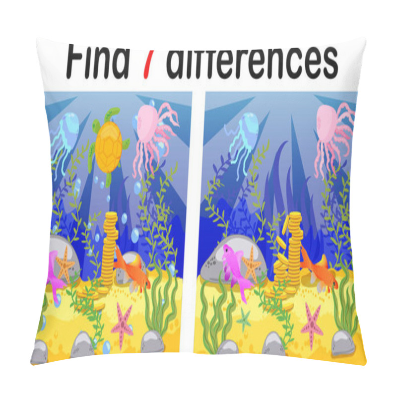 Personality  Underwater world, ocean floor with octopus, submarine, whale, fish, corals and sea shells. Educational game for kids: find ten differences. pillow covers