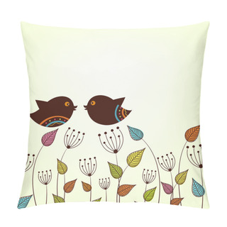 Personality  Beautiful Two Birds On A Branch With Variegated Leaves Pillow Covers