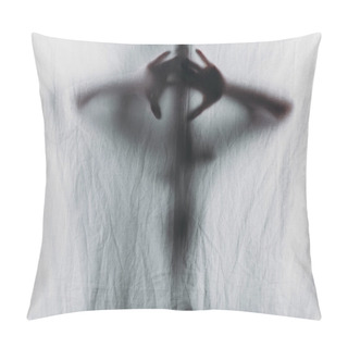 Personality  Blurry Silhouette Of Person Touching Curtain With Hands Pillow Covers