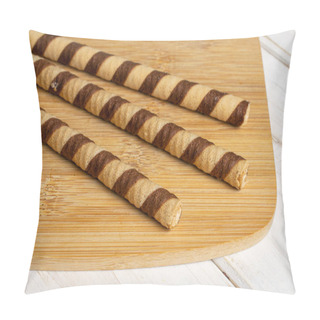 Personality  Hazelnut Rolled Wafer Biscuit On Grey Wood Pillow Covers