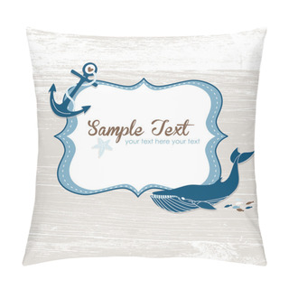 Personality  Grunge Nautical Card With A Frame, Anchor And A Blue Whale. Pillow Covers
