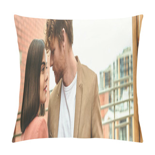 Personality  A Man And A Woman Stand Side By Side, Their Bodies Angled Towards Each Other. They Appear Engaged In Conversation, With Expressive Gestures And Warm Smiles Pillow Covers