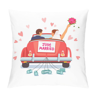 Personality  Newlywed Couple Is Driving Car For Their Honeymoon Pillow Covers