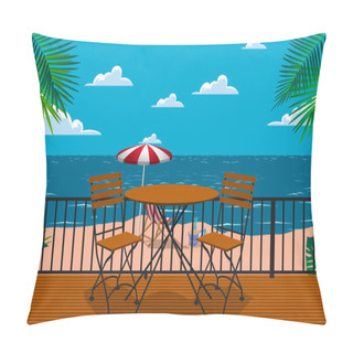 Personality  Chairs And Tables At The Outdoor Cafe On The Beach Pillow Covers