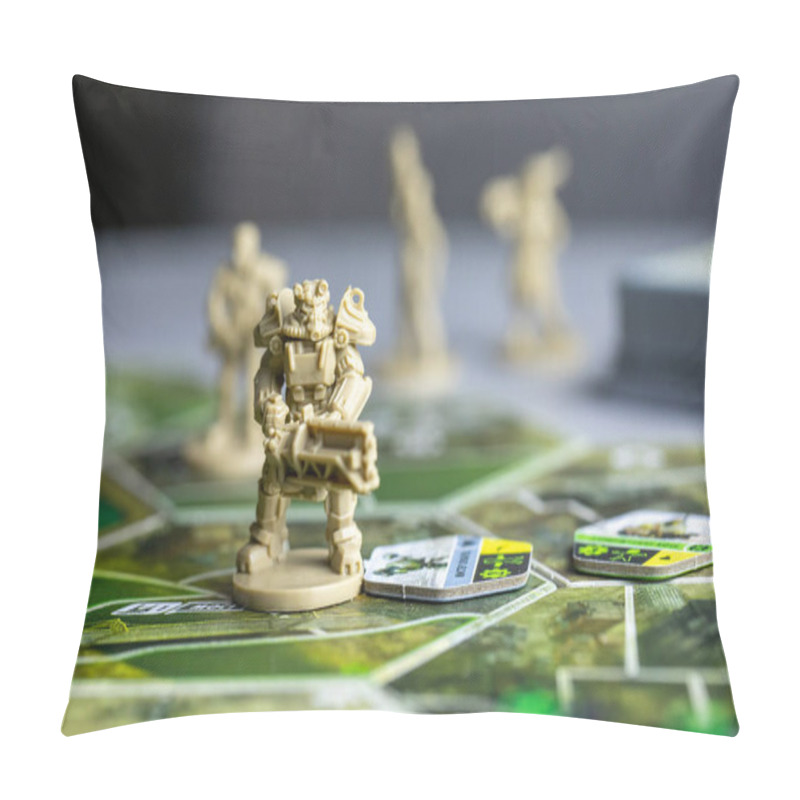Personality  Roseville, MN, USA, 02.04.2021 - Fallout Board Game Plastic Figure On Map Tile Pillow Covers
