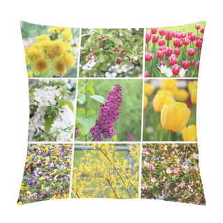 Personality  A Collection Of Nine Pictures Of Flowers Blossoming In Spring Pillow Covers
