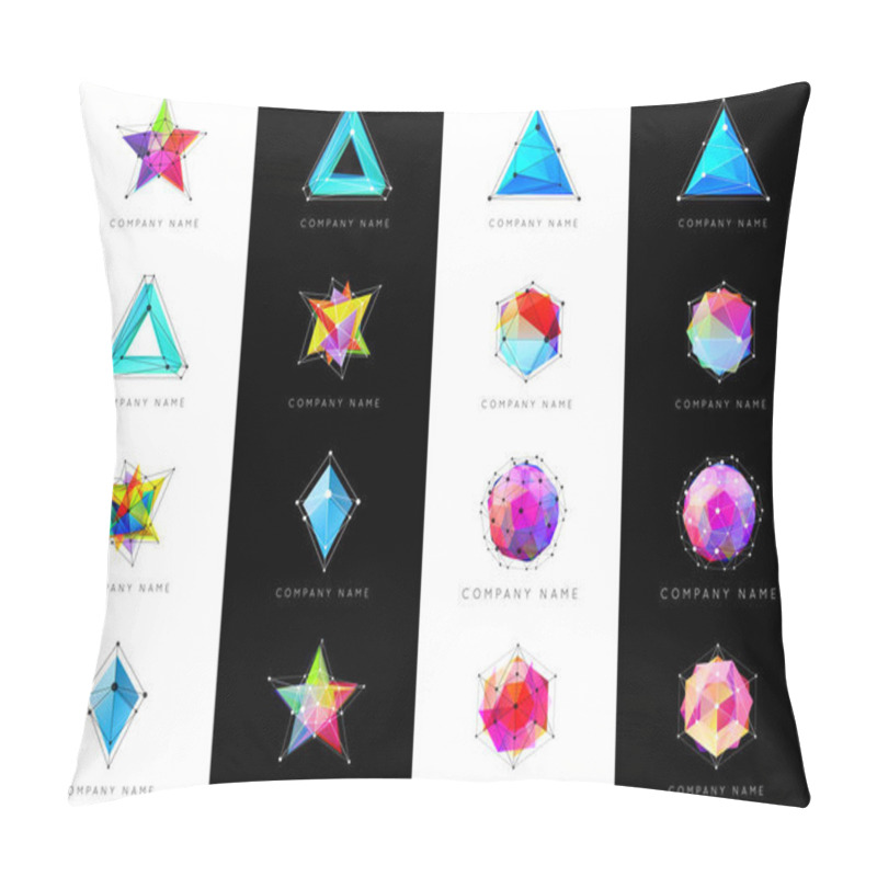 Personality  Big Set Of Geometric Shapes Unusual And Abstract. Vector Logo. Polygonal Colorful Logotypes. Pillow Covers