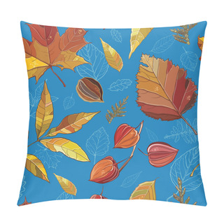 Personality  Vector Seamless Pattern With Autumn Set Leaves, Nuts, Tree. Pillow Covers