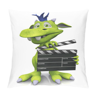 Personality  Cute Cartoon Monster Holding A Film Clapboard. Pillow Covers
