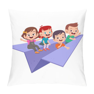 Personality  Kids Ride Paper Plane Vector Illustration Pillow Covers