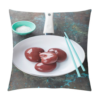 Personality  Raw Fresh Lamb Kidneys In A White Frying Pan, Selective Focus Pillow Covers