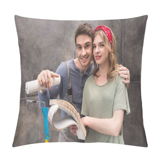 Personality  Young Couple Renovating House  Pillow Covers