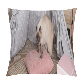 Personality  Cat On Soft Pillow In Wigwam, Banner Pillow Covers