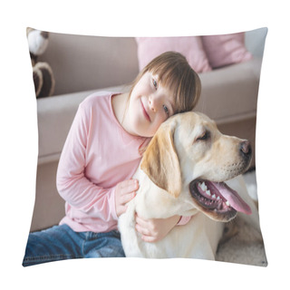 Personality  Child With Down Syndrome Cuddling With Dog Pillow Covers