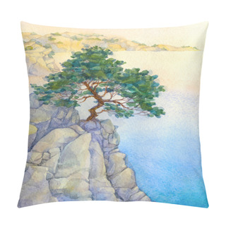 Personality  Pine On A High Rocky Cliff Above The Sea Pillow Covers