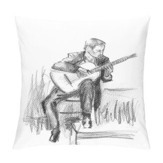 Personality  Hand Drawn Sketch Of Guitar Player Pillow Covers