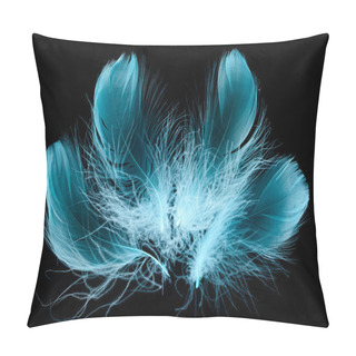Personality  Blue Bright Textured And Soft Plumes Isolated On Black Pillow Covers