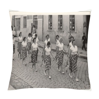 Personality  Vintage Photo Shows Women Prepare To Spartakiada.  Spartakiada - A Prezentation Of Health And Prosperity Of The Socialist And Communist Regime. Pillow Covers