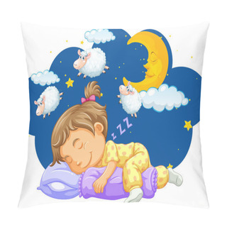 Personality  Girl Sleeping With Counting Sheeps In Her Dream Pillow Covers