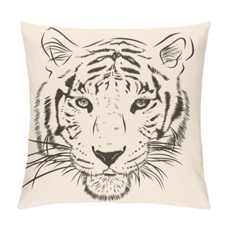 Personality  Original Artwork Tiger With Dark Stripes, Isolated On White Background, And Sepia Color Version, Vector Llustration Pillow Covers