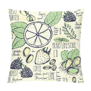 Personality  Sketched Breakfast Seamless Background With Croissant, Lemon And Berries Pillow Covers