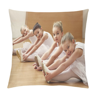 Personality  Group Of Beautiful Little Ballerinas Doing Exercises On The Floor Pillow Covers