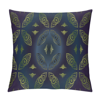 Personality  Seamless Abstract Floral Pattern Of Green Color On A Dark Blue Background  The Elements  Geometric Figures Pillow Covers