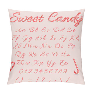 Personality  Sweet Candy. Candy Cane Alphabet. Christmas Striped Alphabet Letters. Hand Written Alphabet From A To Z Vector Illustration Pillow Covers