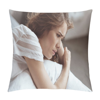 Personality  Confused Lady Thinking About Her Problem Pillow Covers