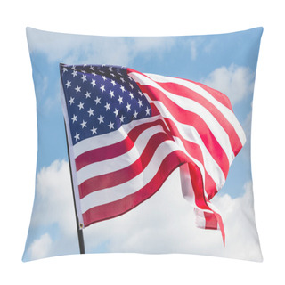 Personality  Low Angle View Of Stars And Stripes On American Flag Against Blue Sky Pillow Covers