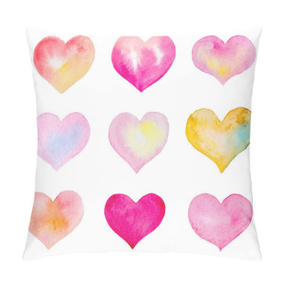 Personality  Set Of Watercolor Hand Painted Hearts On White. Isolated Design Decorative Elements  Pillow Covers