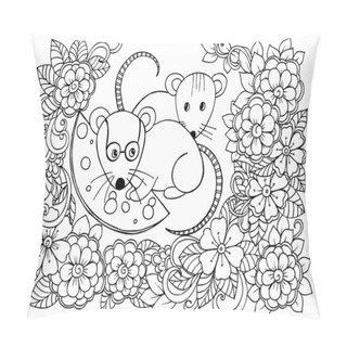 Personality  Funny Mouses With Cheese On A Doodle Flowers Pillow Covers