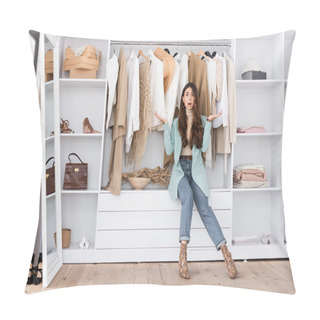 Personality  Worried Woman Pointing With Hands In Wardrobe  Pillow Covers