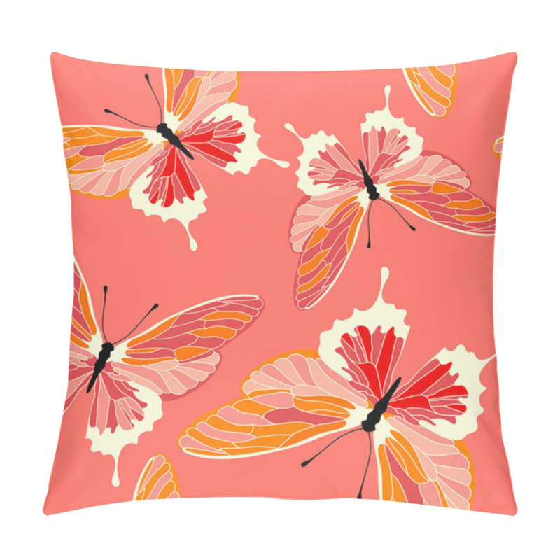 Personality  Seamless pattern with butterflies, coral color design. Vector butterfly background pillow covers