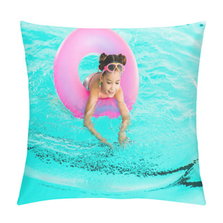 Personality  Happy Child Learning Swimming With Inflatable Ring In Swimming Pool Pillow Covers