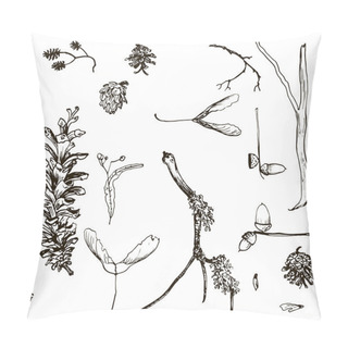 Personality  Vector Set Of Twigs, Pine Cones, Seeds And Acorns Pillow Covers
